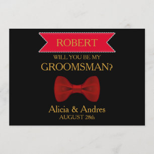 Black & Red Bow Will you be my Groomsman? Invitation