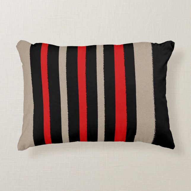 Black Red Brown Stripes Cool Simple Pattern Decorative Cushion (Front)