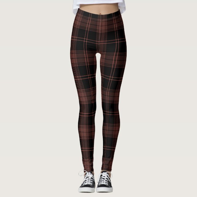 Black, Red, Buccaneer Colours Tartan; Plaid Patter Leggings (Front)