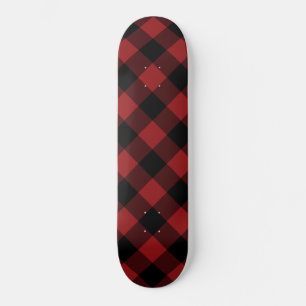 Black Red Buffalo Plaid Check Skateboard