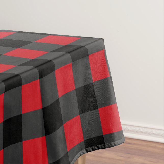 Black Red Buffalo Plaid Check Tablecloth (In Situ)