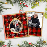 Black & Red Buffalo Plaid Christmas Ornament Photo Holiday Card<br><div class="desc">Black & Red Buffalo Plaid Christmas Ornament Photo Holiday Card</div>