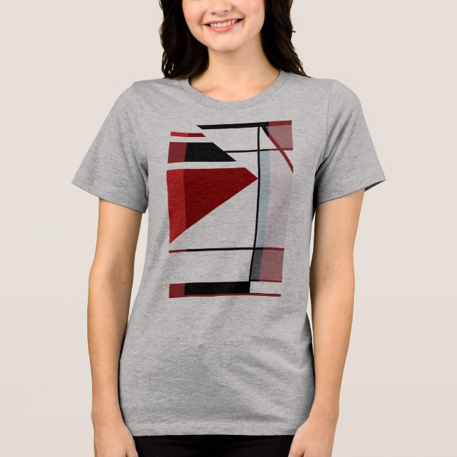 Black Red Burgundy MCM Look Geometric Art Abstract Tri-Blend Shirt (Front)