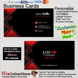 Black & Red Business Cards 43 Pack of 100