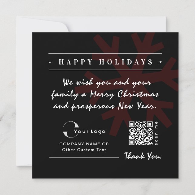 Black Red Business Logo QR Christmas Minimal Holiday Card (Front)