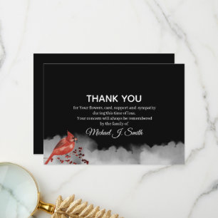 Black Red Cardinal Сloud Funeral Sympathy Thank You Card
