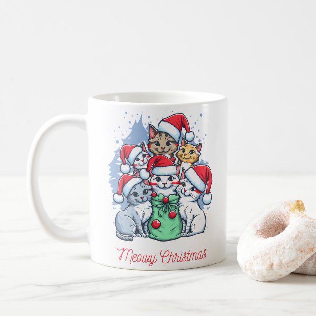 Black Red Cat Christmas  Coffee Mug (With Donut)
