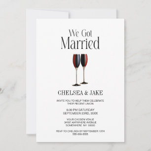 Black Red Champagne Glasses Wedding After Party Invitation
