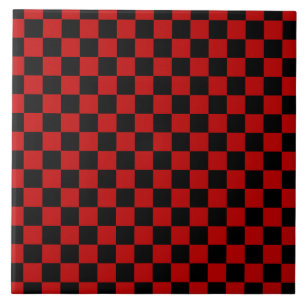 Black + Red Check Checkered Checkerboard Pattern Tile