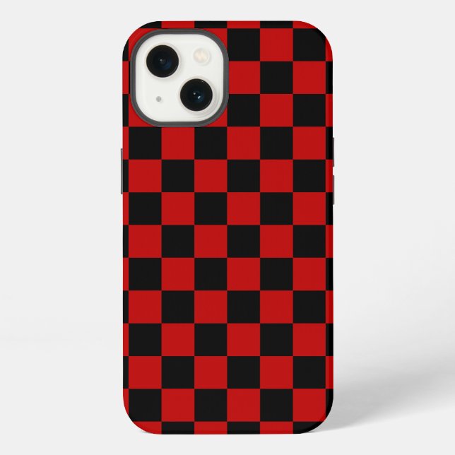 Black + Red Check Chequered Chequerboard Pattern iPhone Case (Back)