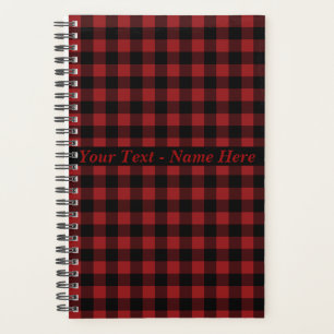 Black Red Check Planner with Custom Text Name