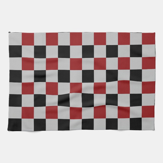 Black Red Check Sport Flag Design Kitchen Towel (Horizontal)