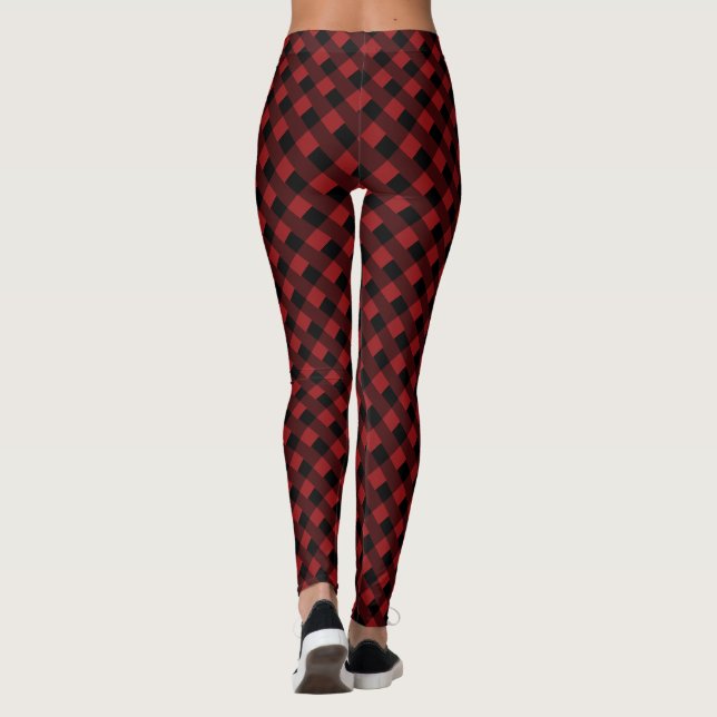 Black Red Check Striped Leggings (Back)