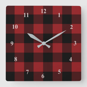 Black Red Check Wall Clock