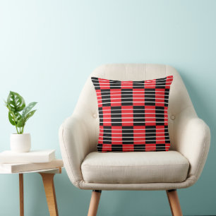 Black Red Checks and Stripes  Cushion