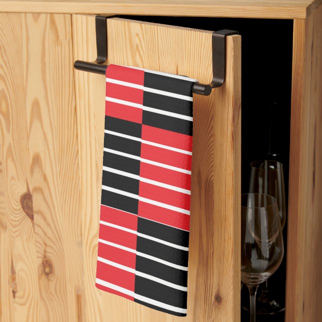 Black Red Checks and Stripes Pattern Tea Towel (Thirds Fold)