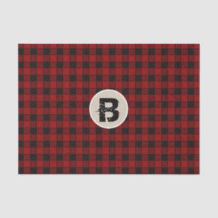 Black & Red Chequered Grunge Monogram Initial Tissue Paper
