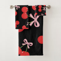 Black Red Cherries Pink Bow Coquette Cottage Chic