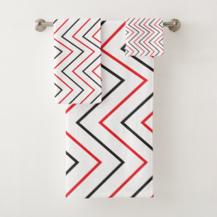 Black Red Chevron Vertical Stripe Pattern Bath Towel Set