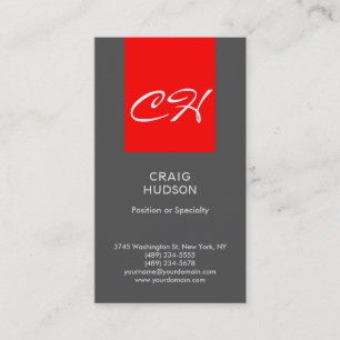 Black Red Chic Monogram Professional Business Card