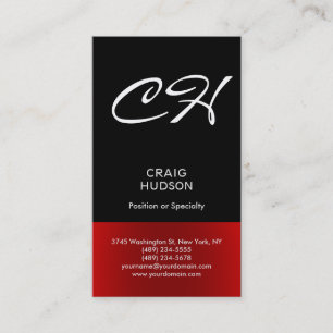 Black Red Chic Monogram Professional Business Card