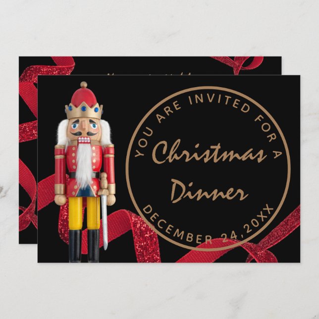Black Red Christmas Eve Dinner Winter Nutcracker Invitation (Front/Back)