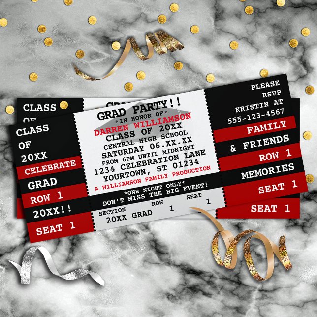 Black|Red Concert Ticket Grad Party Invitation (Creator Uploaded)