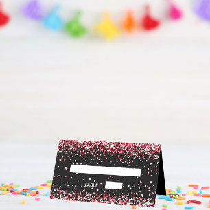 Black red confetti birthday party place card