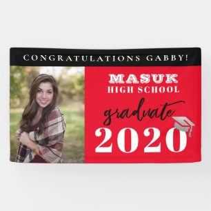 Black Red Congratulations 2020 Class Graduation Banner