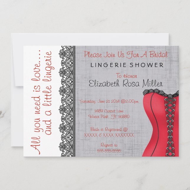 Black & Red Corset Lingerie Bridal Shower Invite (Front)