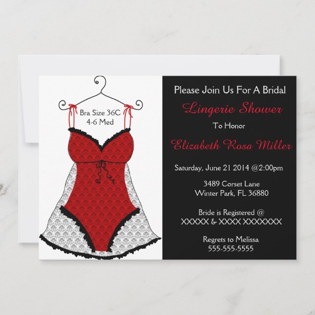 Black & Red Corset Lingerie Bridal Shower Invite (Front)
