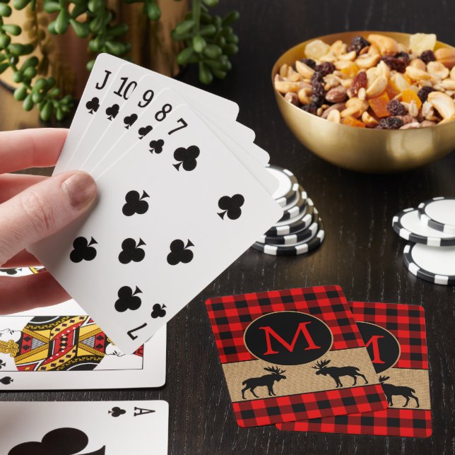 Black Red Country Buffalo Lumberjack Plaid Pattern Playing Cards (In Situ)