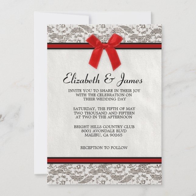 Black & Red Country Lace Wedding Invitations (Front)