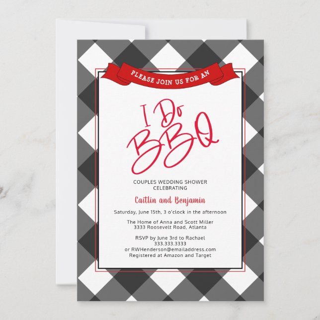 Black Red Couples I Do BBQ Bridal Shower Invitation (Front)