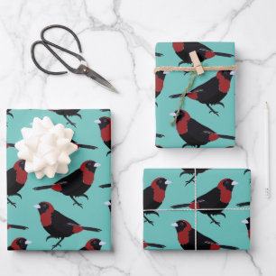 Black Red Crimson-Collared Tanager Bird Songbird Wrapping Paper Sheet