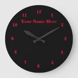 Black Red - Customisable - Add Your Text / Name Large Clock