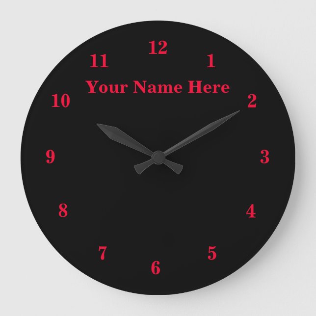 Black Red - Customisable - Add Your Text / Name Large Clock (Front)