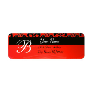 BLACK RED DAMASK MONOGRAM