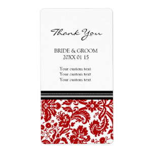 Black Red Damask Pattern Wedding Labels