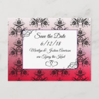Black Red  Damask Wedding Save the Date Postcard