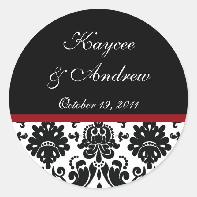 Black & Red Damask Wedding Sticker (Front)