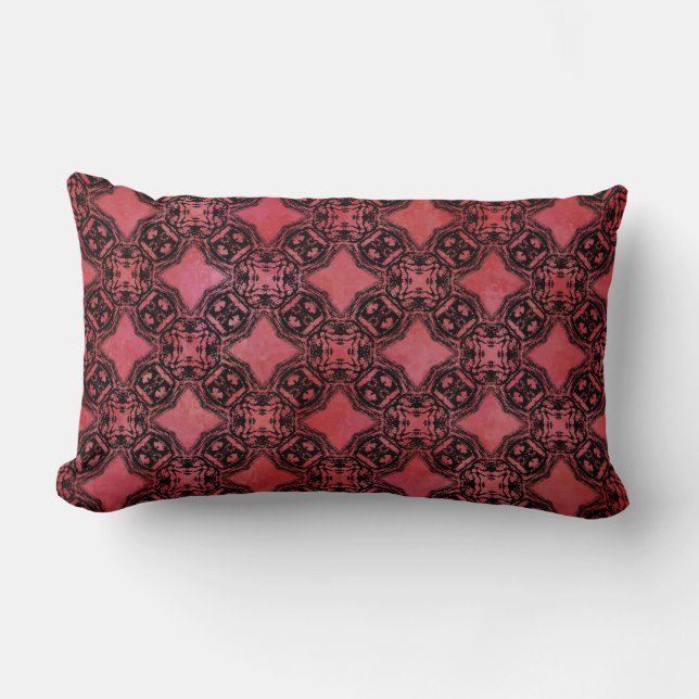 Black & Red Diamond Chains Pattern Lumbar Cushion (Front)