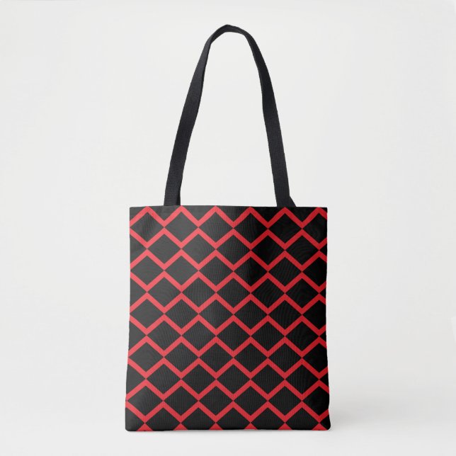 Black & Red Diamond Geometric Pattern Tote Bag (Front)