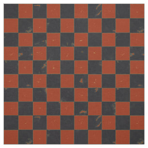 Black Red Distressed Grunge Checkerboard Pattern Fabric
