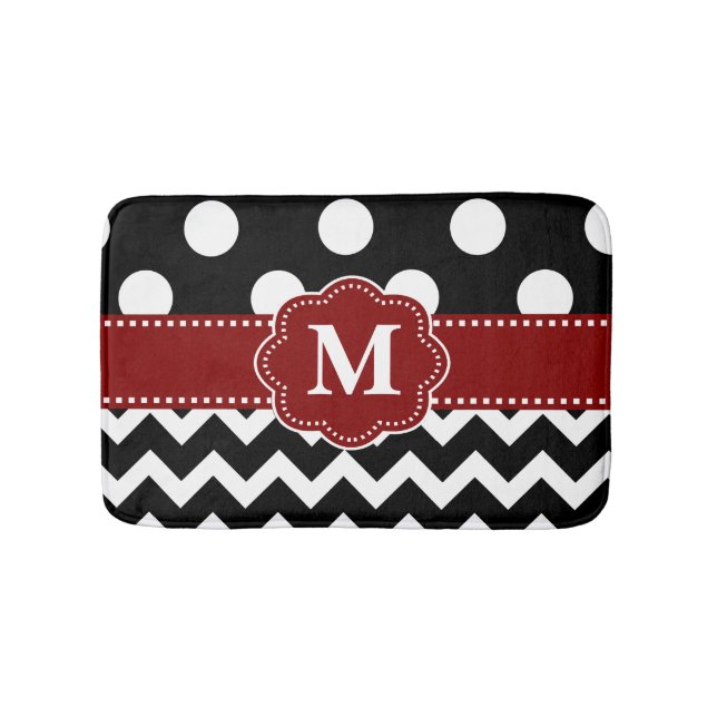 Black Red Dots Monogram Bathmat (Front)