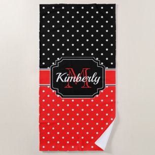 Black & Red Dots Pattern Beach Towel