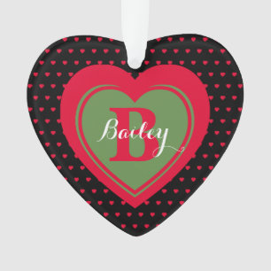 Black & Red Dotted Hearts Personalized Keepsake Ornament
