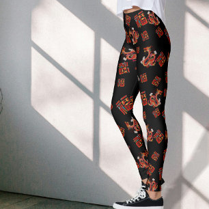 Black Red Dragon Chinese New Year Lucky Symbol 福  Leggings