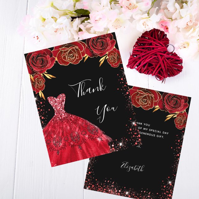 Black red dress floral birthday thank you (Creator Uploaded)