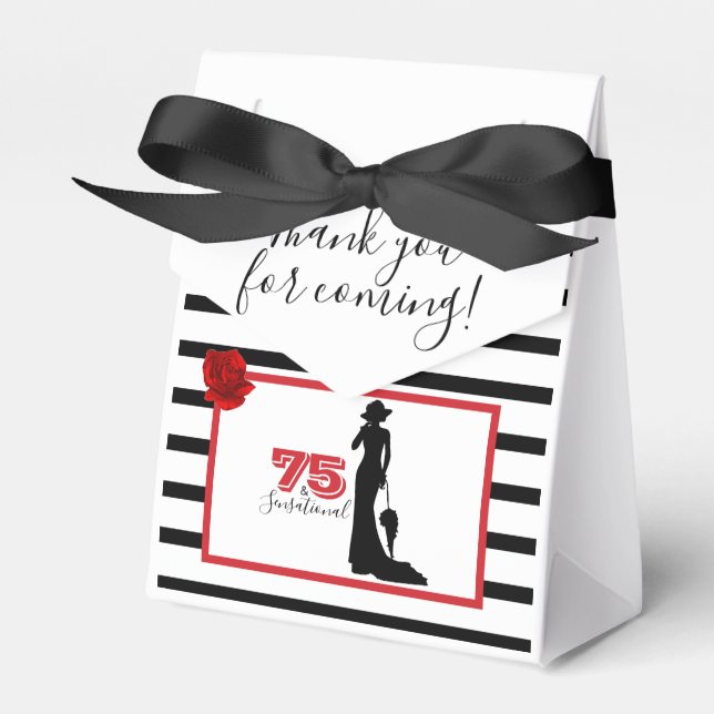 Black Red Elegant 75th Birthday Party THANK YOU Favour Box (Front Side)